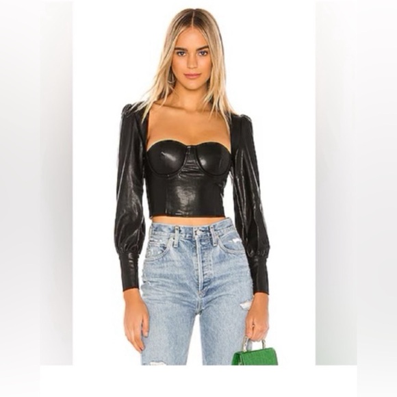 NWT NBD Black FIA Faux Leather Long Sleeve Crop Top Corset - Picture 8 of 8